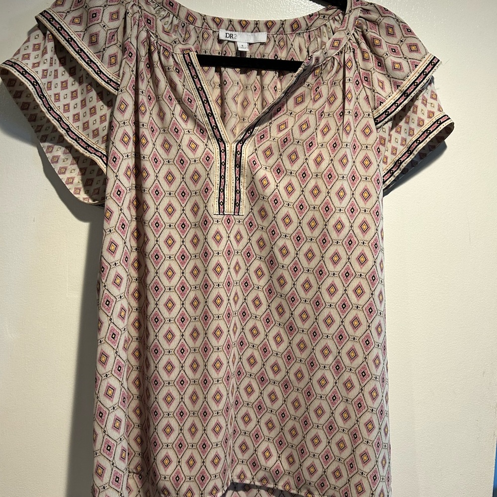 DR2 Women's Diamond Pattern Blouse - Pink and Black